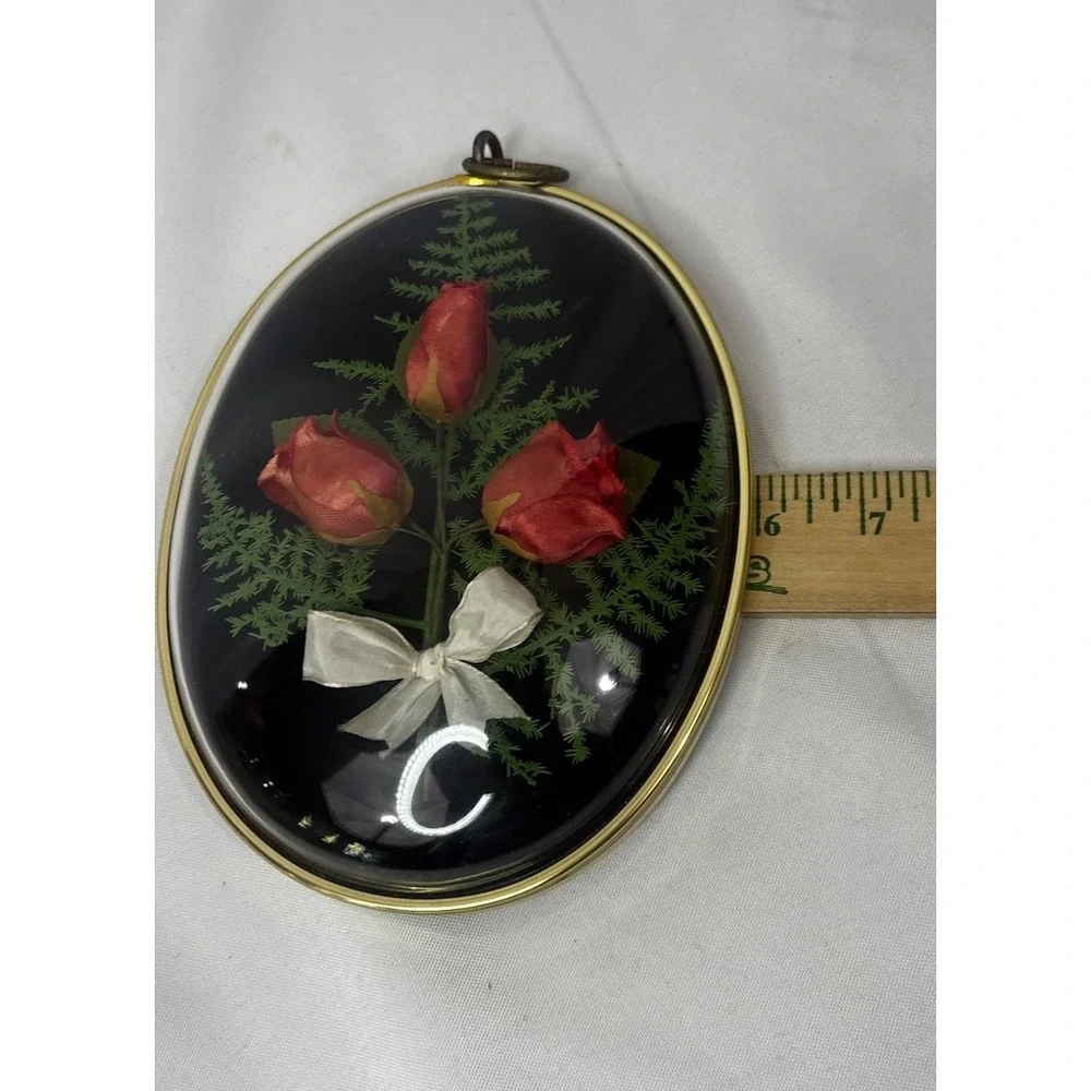 Bubble Convex Frame Vintage Preserved Rose Arrangement With Bow